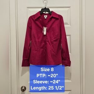 Worthington Stretch Long Sleeve Button-Up Blouse, NWT, Size 8